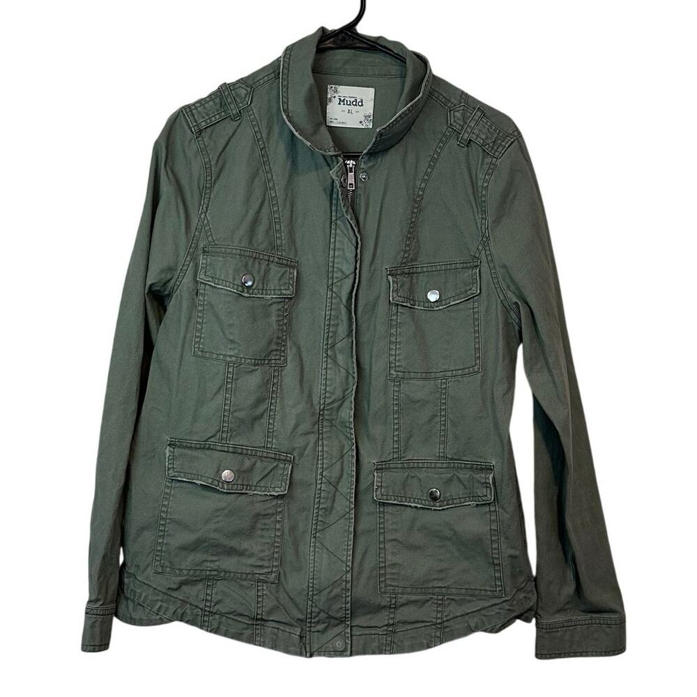 Mudd Junior Girl’s Collared Utility Army Jacket Size XL Green Pockets Full Zip